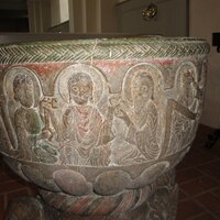 Lyngsjö font, Christ between Peter and Paul