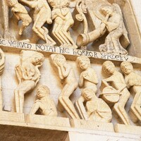 Autun Cathedral tympanum, detail with the damned