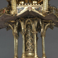 Cleveland Museum of Art, table fountain, detail with gargoyle heads