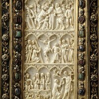 Ivory cover for Byzantine manuscript of Pseudo-Dionysios the Areopagite, ca. 1375–1400, Louvre MR416, detail of back