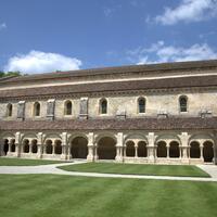 Fontenay Abbey, cloister, view toward the church on the north side