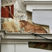 Wolf and cow playing backgammon, Vienna