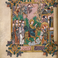 London, BL, Add. MS. 49598, fol. 45v with Christ's Entry into Jerusalem, preceding the benediction for Palm Sunday