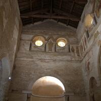 Poitiers Baptistery, interior with frescoes and sarcophagus lids