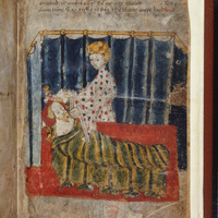 London, British Library, Cotton MS Nero A X/2, fol. 129r, Lady Bertilak in Gawain's bedchamber