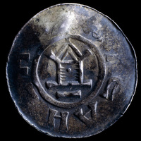 Otto III-Adelheid penny, reverse with wooden church (British Museum 1906,1103.5486)