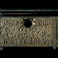 British Museum, Franks Casket, front with Weland the Smith and the Adoration of the Magi