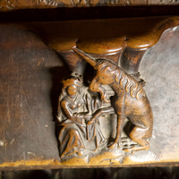 Toledo Cathedral, misericord with lady and unicorn