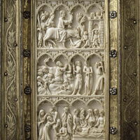 Ivory cover for Byzantine manuscript of Pseudo-Dionysios the Areopagite, ca. 1375–1400, Louvre MR416, detail of front