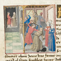 University of Glasgow Library, MS Hunter 252, fol. 132v detail, the story of the three married women disguised as friars