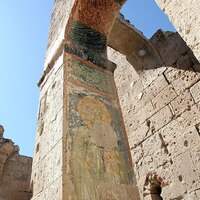 Çanlı Kilise church, remains of wall painting with saint