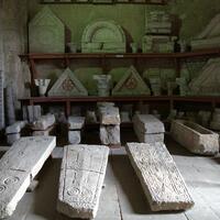 Poitiers Baptistery, interior with sculptural elements and sarcophagi