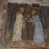 Karlštejn Castle, Chapel of Our Lady, south wall, Charles receiving relics