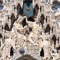 Reims Cathedral, west facade, central portal, coronation of the Virgin