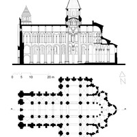 Conques, abbey church, plan and section