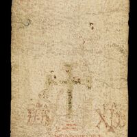 Wellcome MS.632, birthing girdle, recto, cross and monograms of Christ