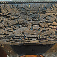 Viking Ship Museum, cart detail with cats and serpents