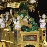 Holy Thorn reliquary, angels and city at base, with enamels of Jean de Berry