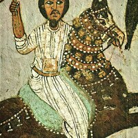 Khartoum, National Museum of Sudan, detail of one of the magi on horseback from Faras Cathedral, ca. 1000