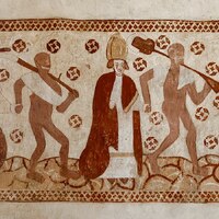 Ingå (Inkoo) church, Dance of Death on north wall, detail of east end