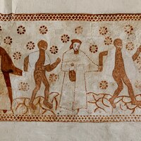Ingå (Inkoo) church, Dance of Death on north wall, detail of west end