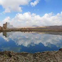 Takht-e Soleyman, oval lake and fire temple ruins