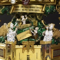 Holy Thorn reliquary, details of angels atop the city