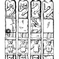 Zbruch stele, drawing of four faces, 1853