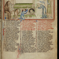 Cambridge, University Library, MS Ee.3.59, fol. 33r, pilgrims at porthole tomb-shrine of Edward the Confessor