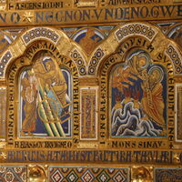 Klosterneuburg Altar, details of Elijah ascending to heaven, Moses on Sinai