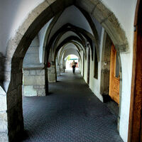 Town square, Bistriţa, Romania, north side, detail of grain-market arcade