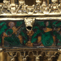 Cleveland Museum of Art, table fountain, detail of enamel with musicians