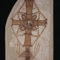 Faras Cathedral, cross with 4 living creatures, 11th century