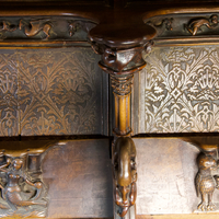 Toledo Cathedral misericords, mermaids and ape feeding owl