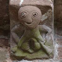 Kilpeck parish church, south corbel with sheela-na-gig