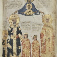 Family of Emperor Michael II Palaiologos, in Byzantine manuscript of Pseudo-Dionysios the Areopagite, 1403–5, Louvre MR416, fol. 2r